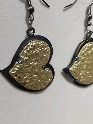 Heart earrings used, black and gold
