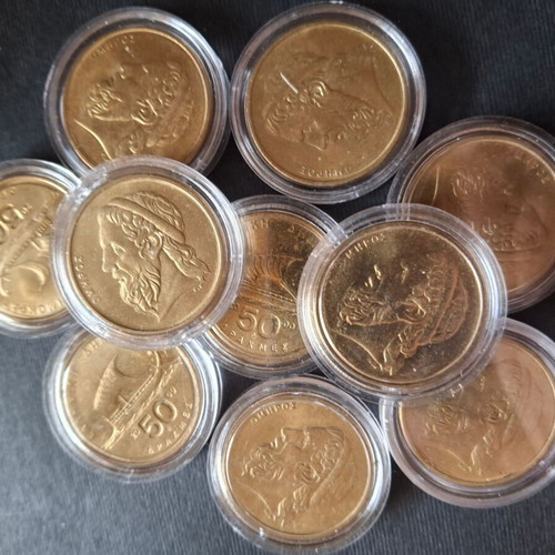 50 Drachma Coins 2000 new, pack of 10 with capsules