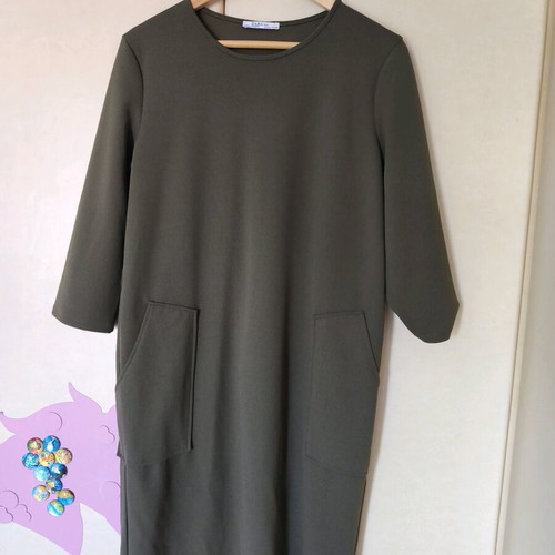 Zara khaki midi dress like new, minimalistic with pockets, size M