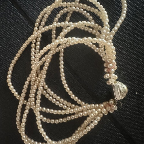 Vintage multi-strand pearl bracelet with cabochon clasp