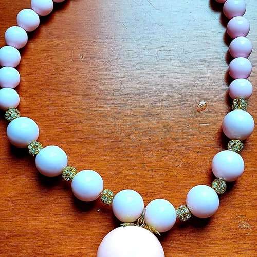 Chunky Statement Necklace like new, pink beads with gold accents