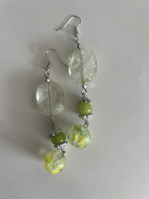 Handmade earrings 9cm green and yellow