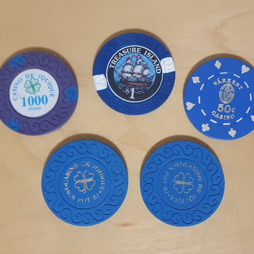 Casino chips used, set of 41 from around the world