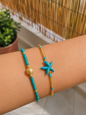 Handmade bracelet set with turquoise and gold beads, new