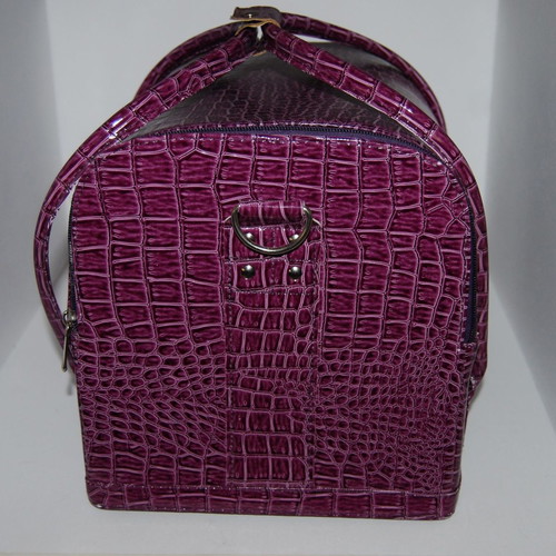 Professional leather makeup bag used, purple crocodile pattern