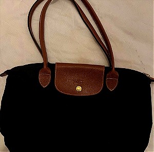 Longchamp LE PILAGE TOTE in black nylon with brown leather