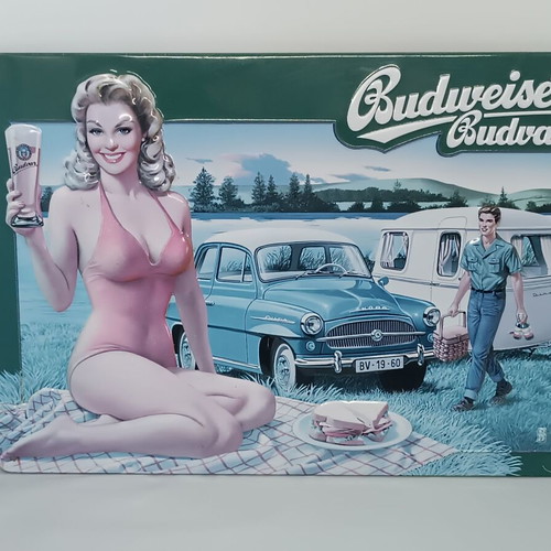 Budweiser Budwar beer advertising sign used, 30x21 cm