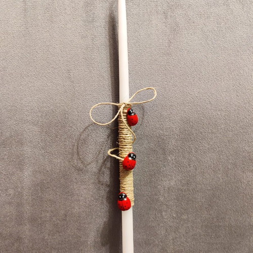 Ladybug Easter Candle 37cm new, white wax with natural twine