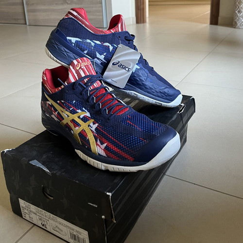 Asics Court FF L.E. NYC sneakers, Indigo Blue, Rich Gold, Prime Red, EU 47