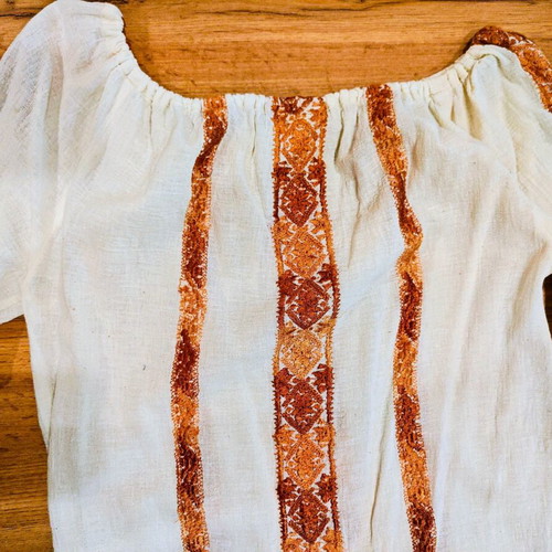 Embroidered Linen Boho Blouse like new, beige and cream
