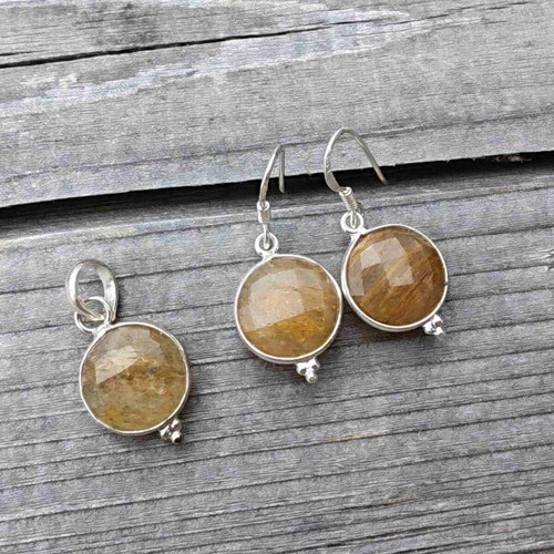 Silver jewelry set with rutilated quartz new