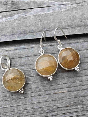 Silver jewelry set with rutilated quartz new