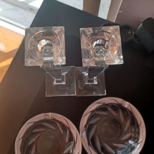 Bohemia Crystal set with 2 candlesticks and 2 ashtrays like new