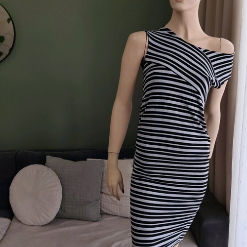 H&M Elastic Dress Medium Used Black and Gray