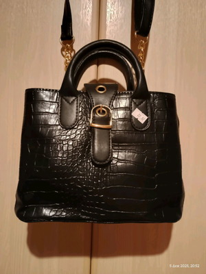 Crossbody bag new, black faux leather, adjustable strap