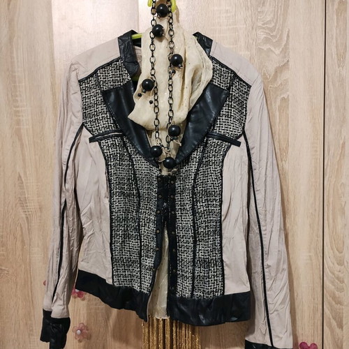 Biba blazer like new with eco leather and biker style, size L