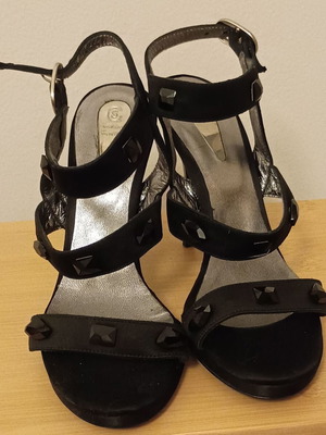Black satin sandals with studs like new, size 36
