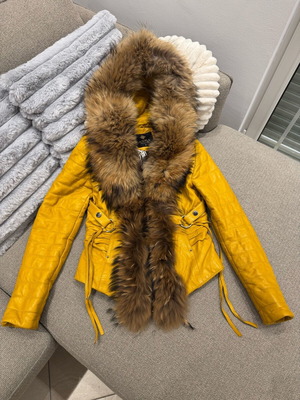 ASRA Collection leather jacket like new, size S, yellow with fur