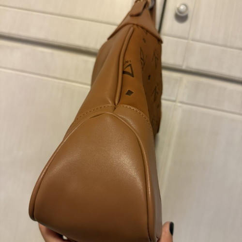 Nolah shoulder bag in camel and brown with monogram design