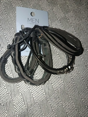 Men's bracelets set of four, like new, black with leather texture