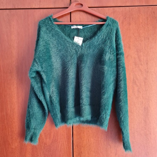 Velour sweater Mango new, small, green, 100% polyamide