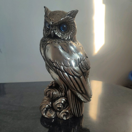 Vintage owl figurine used, silver color