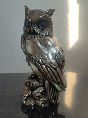 Vintage owl figurine used, silver color