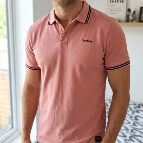 Firetrap men's polo shirt new, pink, size L, made in England