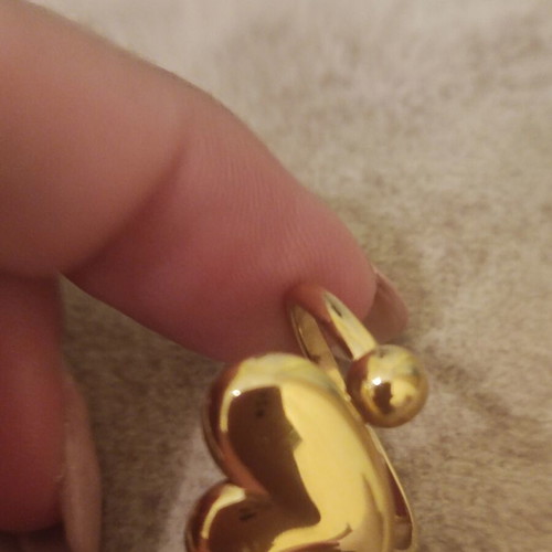 Steel ring new, gold color with double puffy heart design