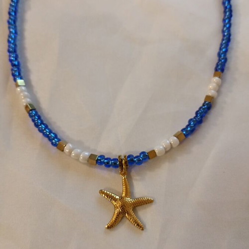 Starfish necklace new, blue and gold
