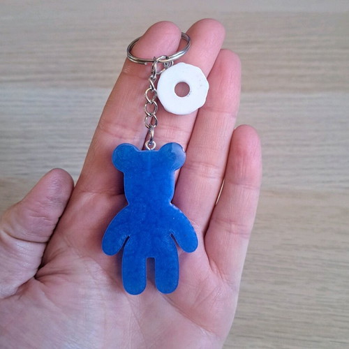Handmade bear keychain new from resin in blue and white