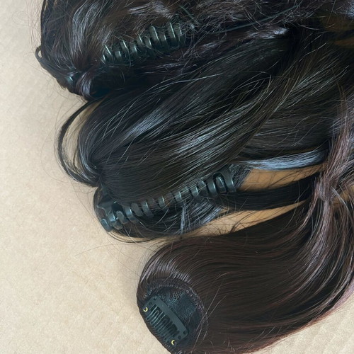 Synthetic hair tails and bangs new, 3 pieces, chestnut shades