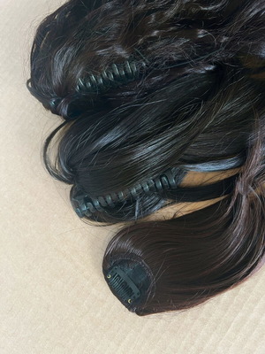 Synthetic hair tails and bangs new, 3 pieces, chestnut shades