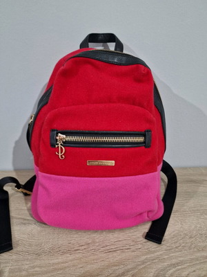 Τσάντα Πλάτης Juicy Couture μεταχειρισμένη, κόκκινη και ροζ, μαλλί και δέρμα