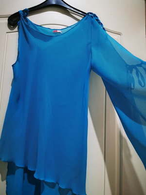 Blue asymmetrical one-sleeve blouse like new, airy fabric