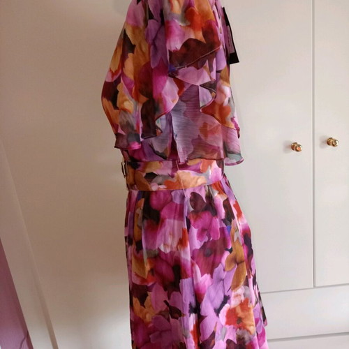 Portmans Floral Cocktail Dress, Pink and Purple, Size M