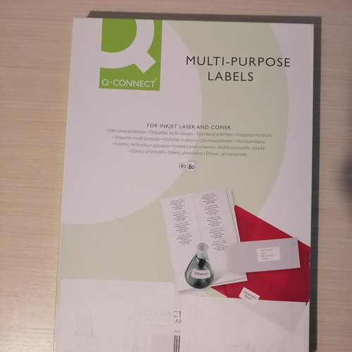 Multi-purpose labels used, 640 pieces for inkjet laser and copier