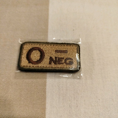 Embroidered patch with blood type O new, with velcro system
