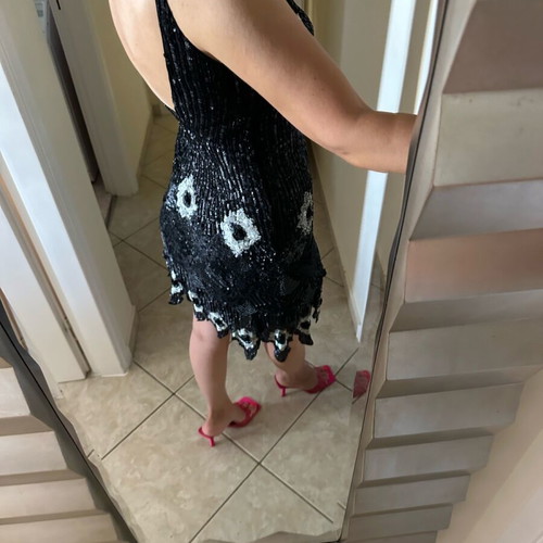 Italian evening dress with sequins like new, size M-L, black and white