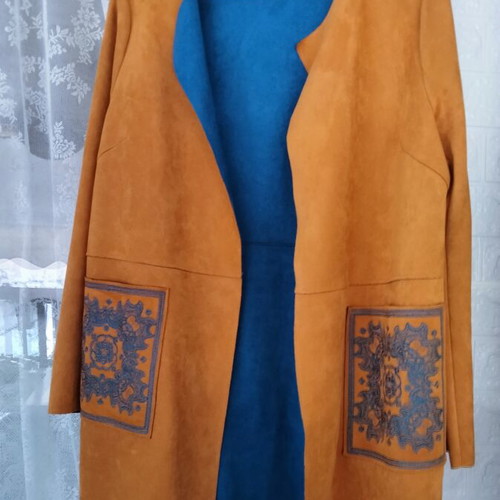 Sweet Miss suede open-front jacket XL, camel and petrol