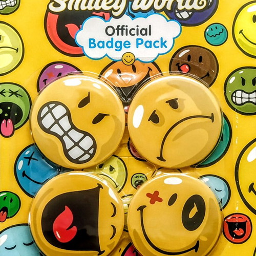 Smiley World badges new, set of 4 with various expressions