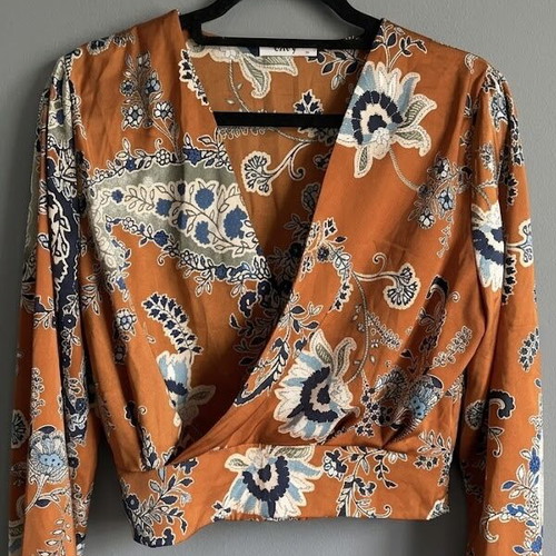 Envy Floral Top medium satin fabric like new, orange