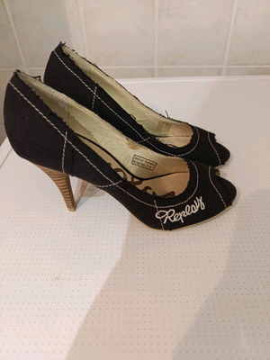 Replay τζην γόβες με ξύλινο τακούνι σαν καινούργιο, μαύρες