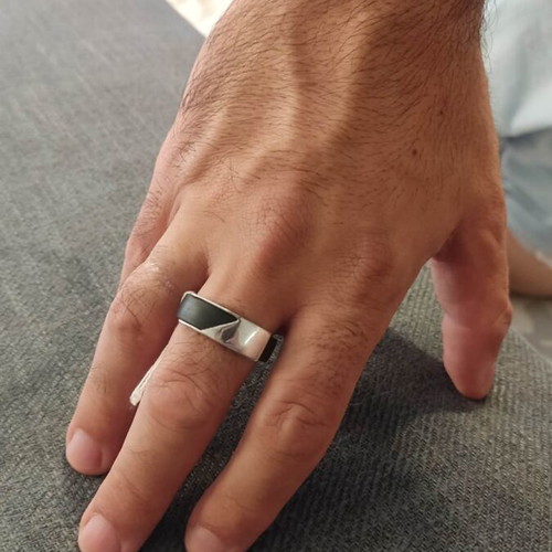 Agma silver men's ring with black rubber, new