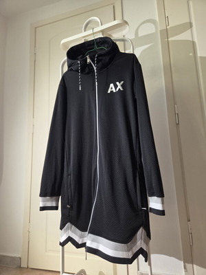 Armani Exchange AX μακρύ φούτερ με φερμουάρ, μαύρο και άσπρο, μέγεθος S