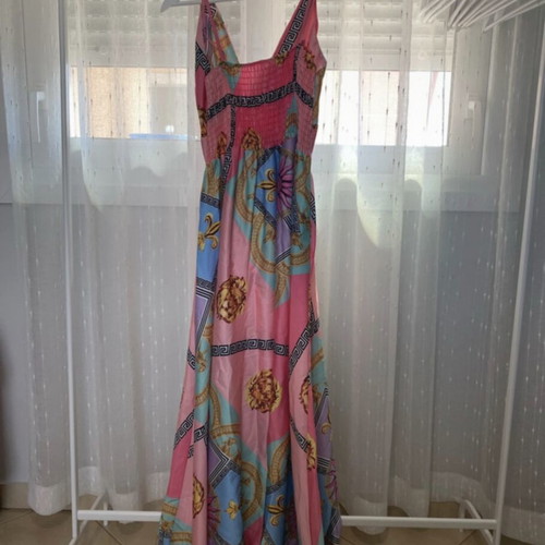 Maxi dress pink with colorful baroque print, like new