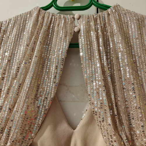 BSB dress with rhinestones and side slit, beige, size 44