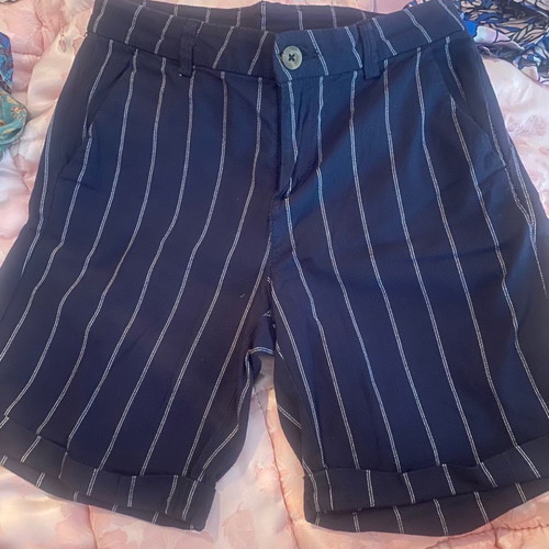 Striped shorts used, blue with white stripes, size S