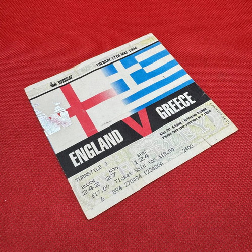 England - Greece 1994 Friendly World Cup Preparation Ticket at Wembley used
