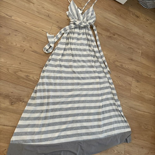 Madame Shoushou striped maxi dress new, cotton, white and grey